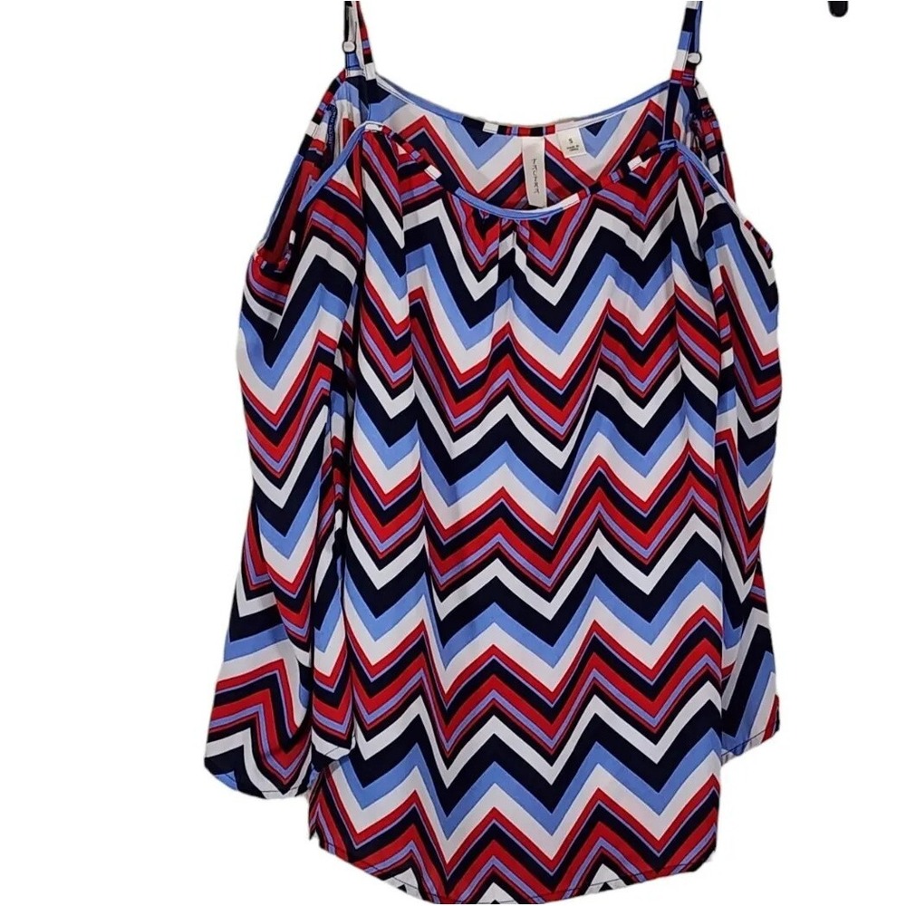 TACERA Open‎ Shoulder With Strap Sleeves Women's Chevron Style Shirt Size Small